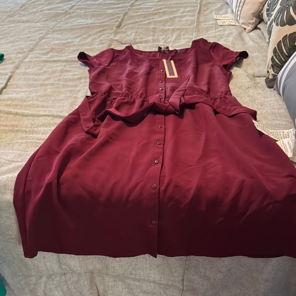 Elegant Burgundy Button-Down Dress